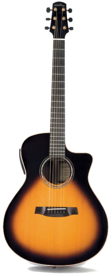 Akustikgitarre Walden Concorda G3030CETB mit Sunburst-Lackierung und Cutaway, stehend