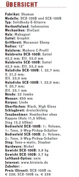 Shaman DCX-100B & SCX-100B Übersicht